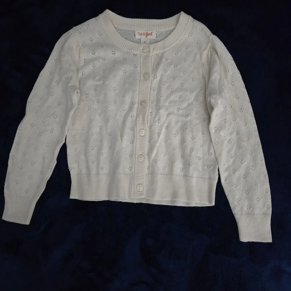 Cat & Jack Off-White Eyelet Button-Front Cardigan